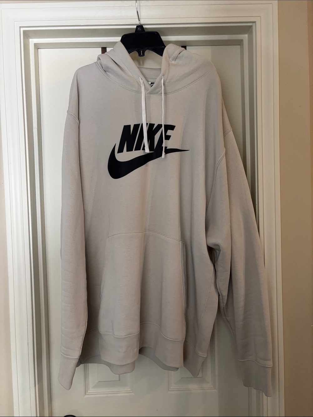 Nike Men’s XXL Light Cream Hoodie with Black Swoosh Logo
